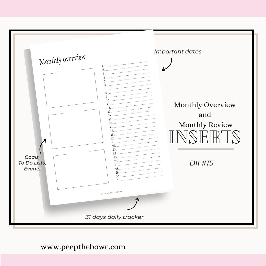 DII- 15 -  Monthly overview and Monthly review pages (Digital Inserts Individual)