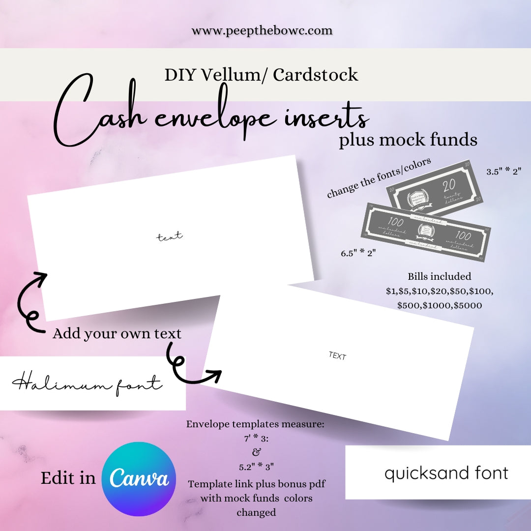 DIY Cash Vellum/Cardstock Envelope Inserts