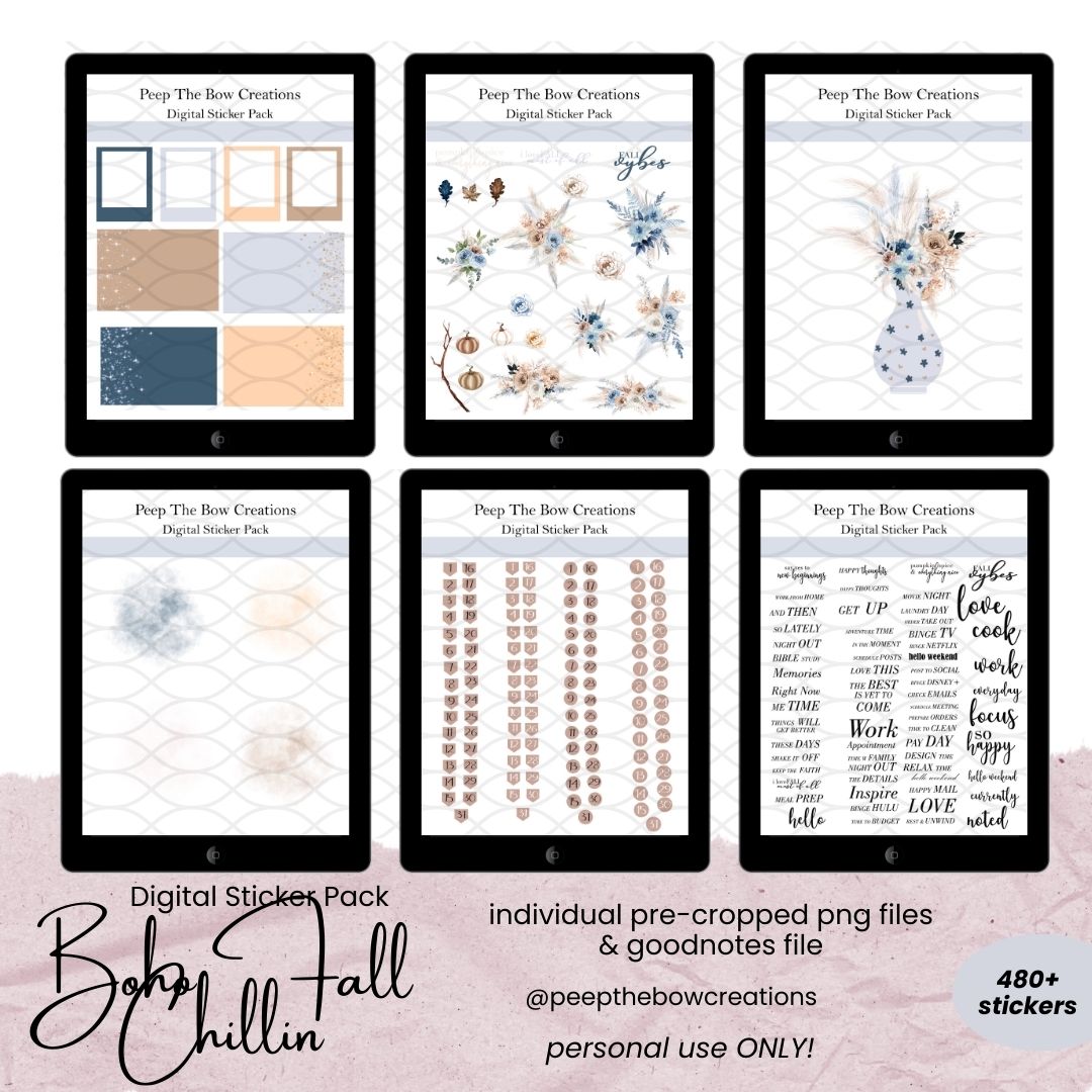 Boho Fall Chillin Digital Sticker Pack